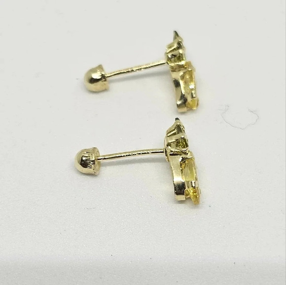 10k GOLD  CUBIC ZIRCONIA Pineapple Stud Earrings  Screw Back - Picture 3 of 3
